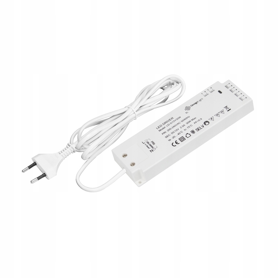 Zasilacz z przewodem do Led 12V DC 30W LD Z Wbudowanymi Gniazdami Mini