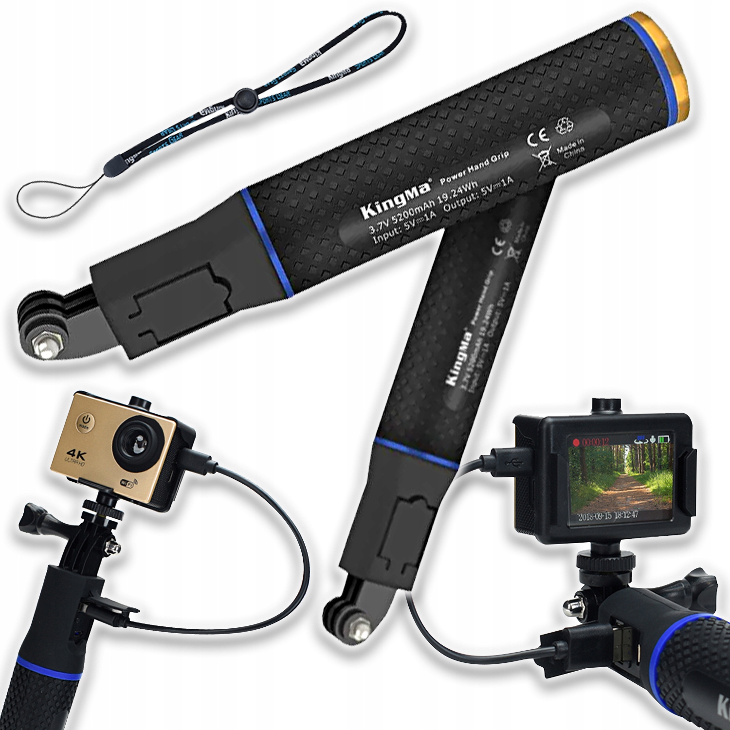 Wodoodporny Uchwyt Kijek Selfie Do Gopro Hero 1-11 Powerbank 5200mAh