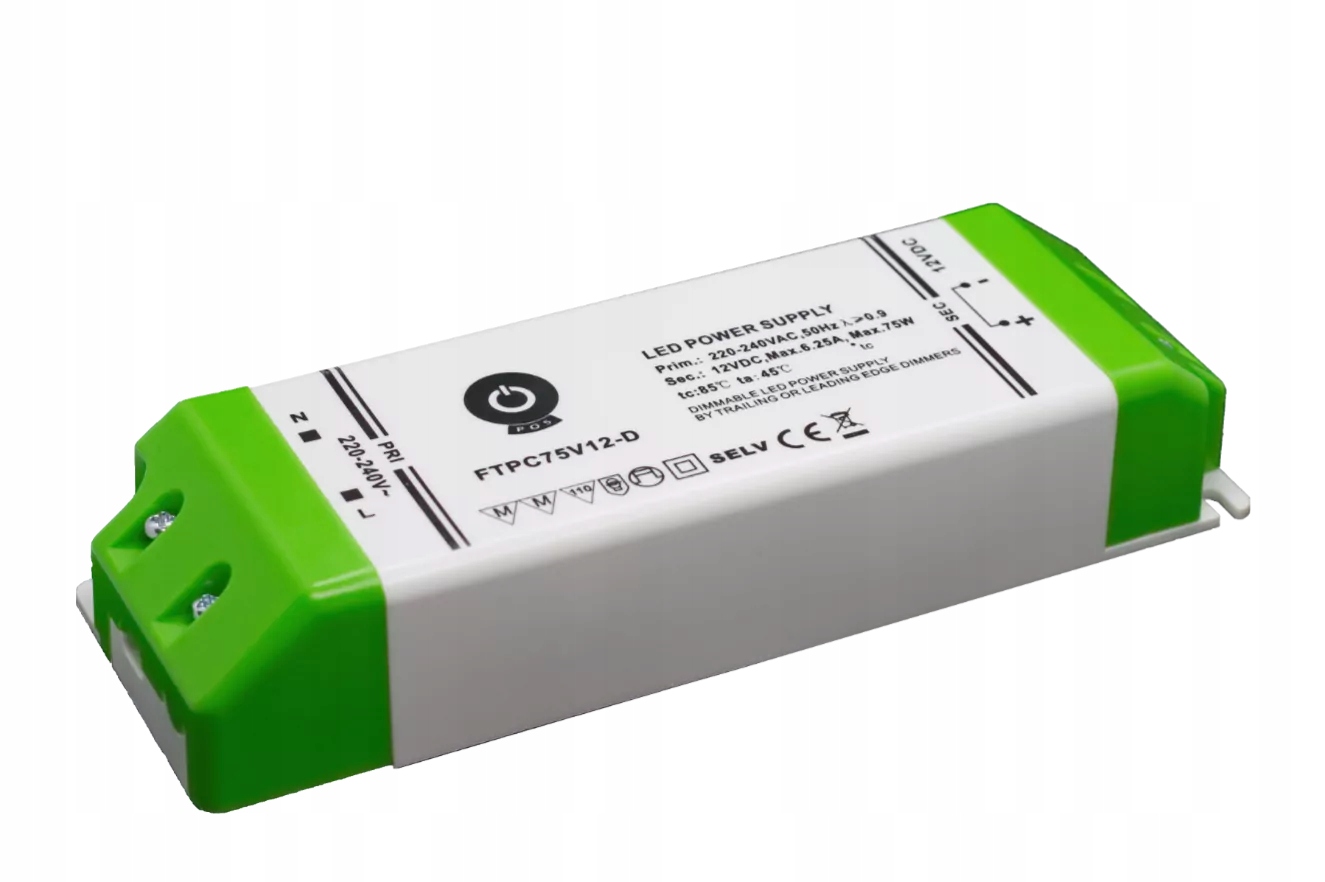 POS Zasilacz Led 24V/3,12A CV, slim plastic case Triac Dimming FTPC75V24-D