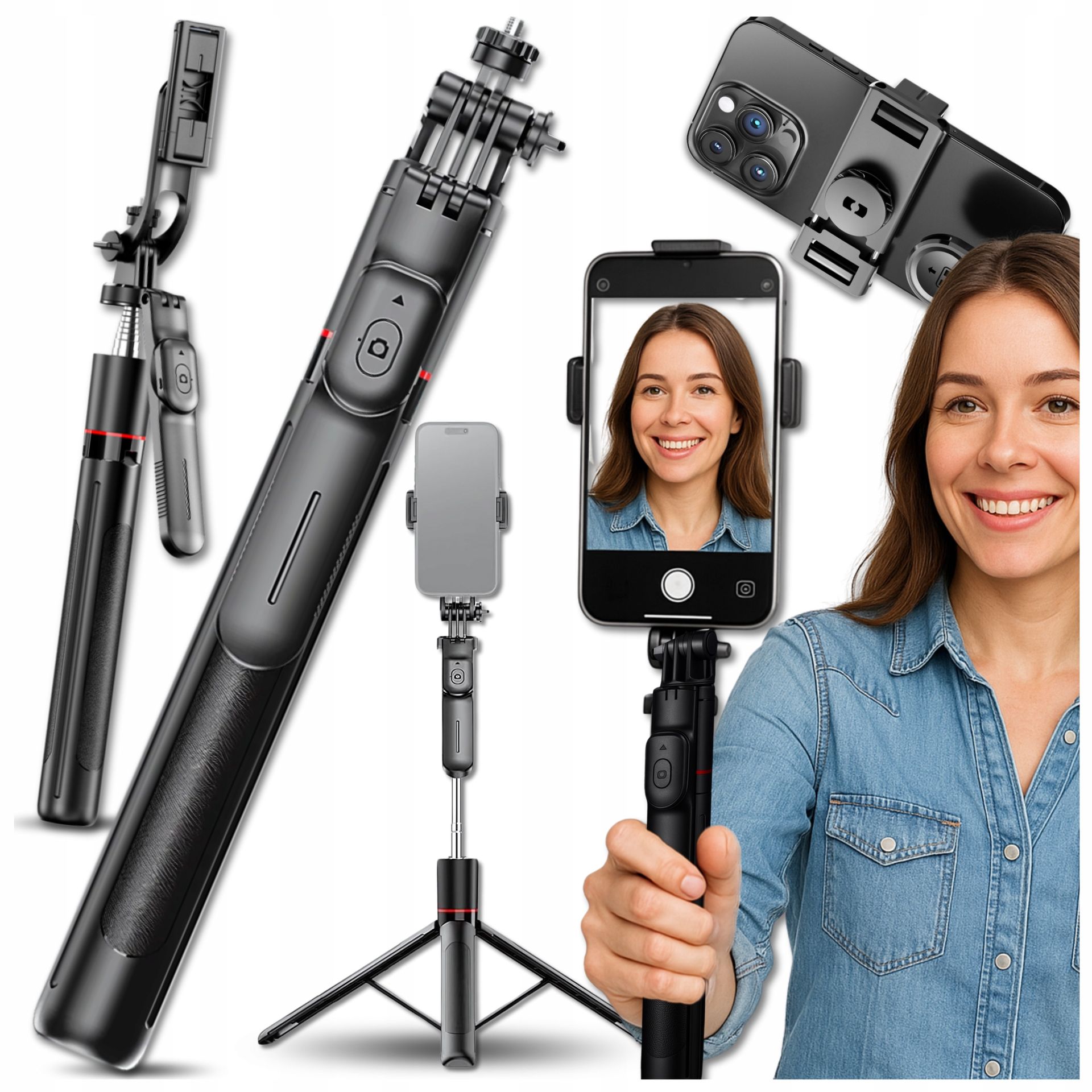 Selfie Stick Statyw Do Telefonu Wysoki Bluetooth Kijek Tripod Uchwyt Długi