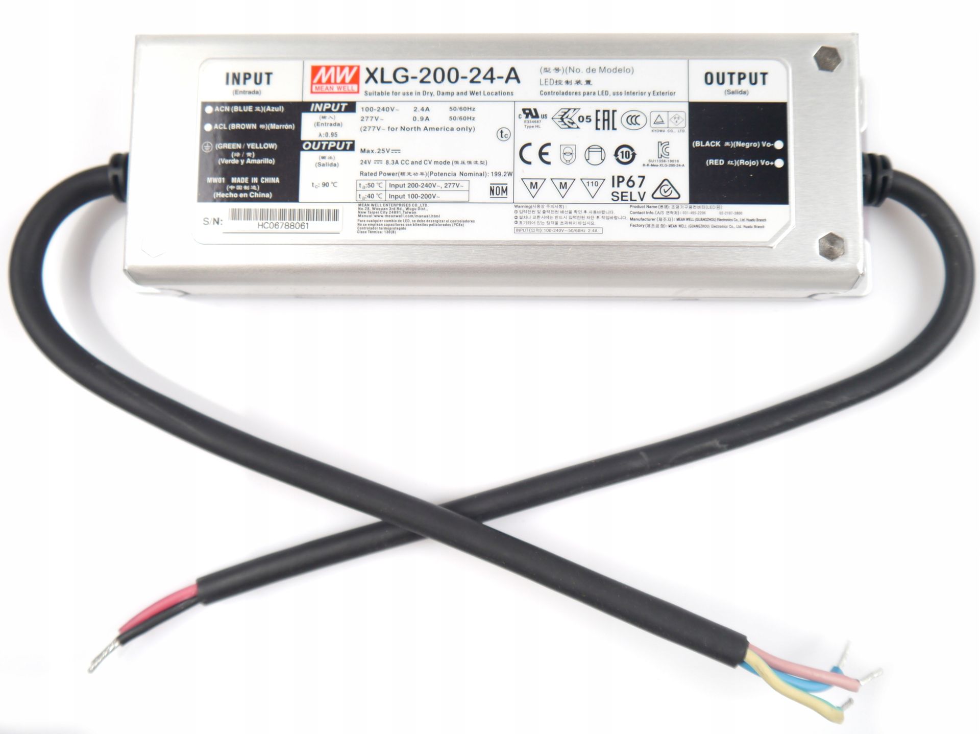 Zasilacz impulsowy XLG-200-24-A hermetyczny 200W 24V 8,3A IP67 do led