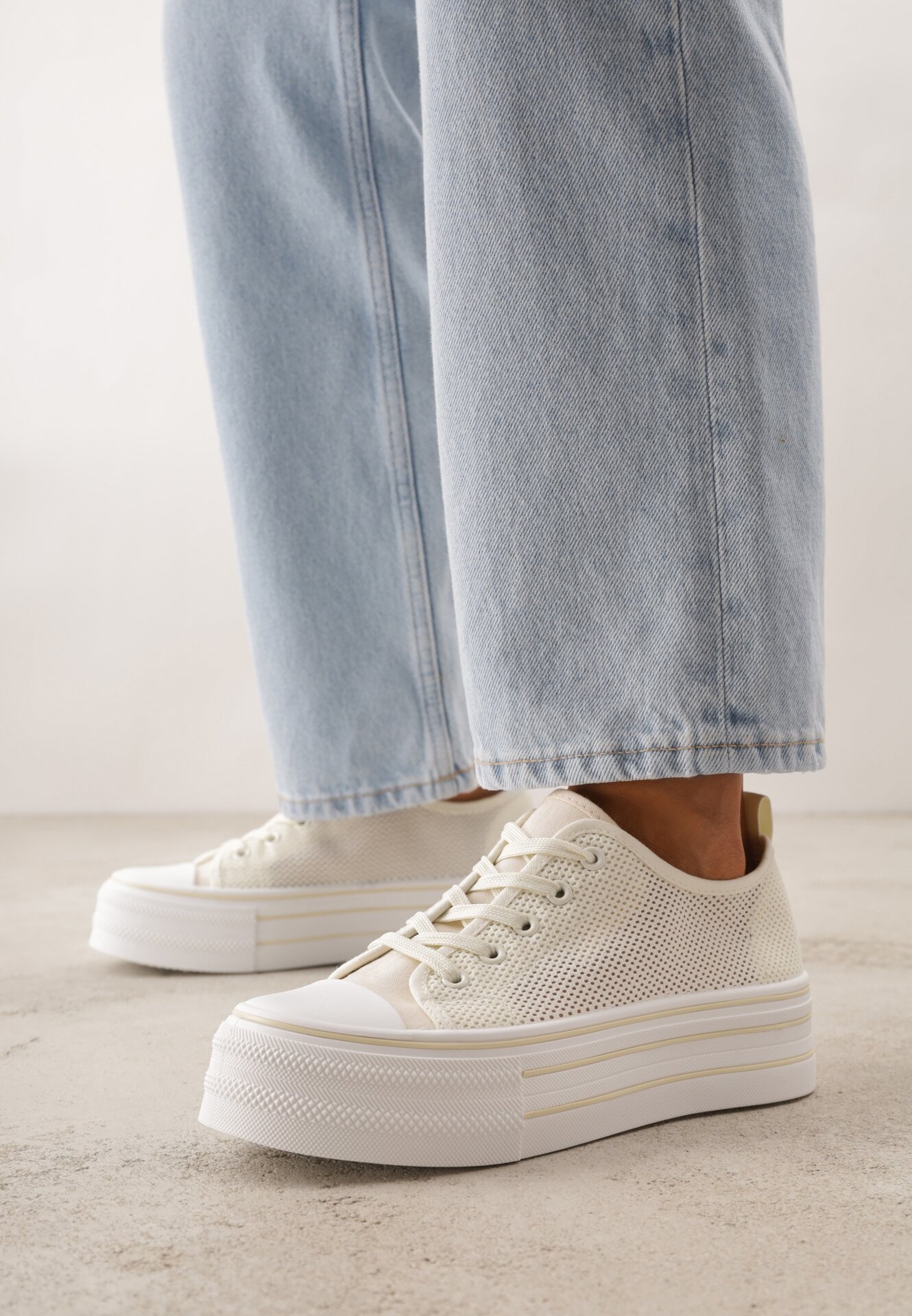 Beżowe Trampki na Grubej Podeszwie z Plecioną Cholewką Nalivera