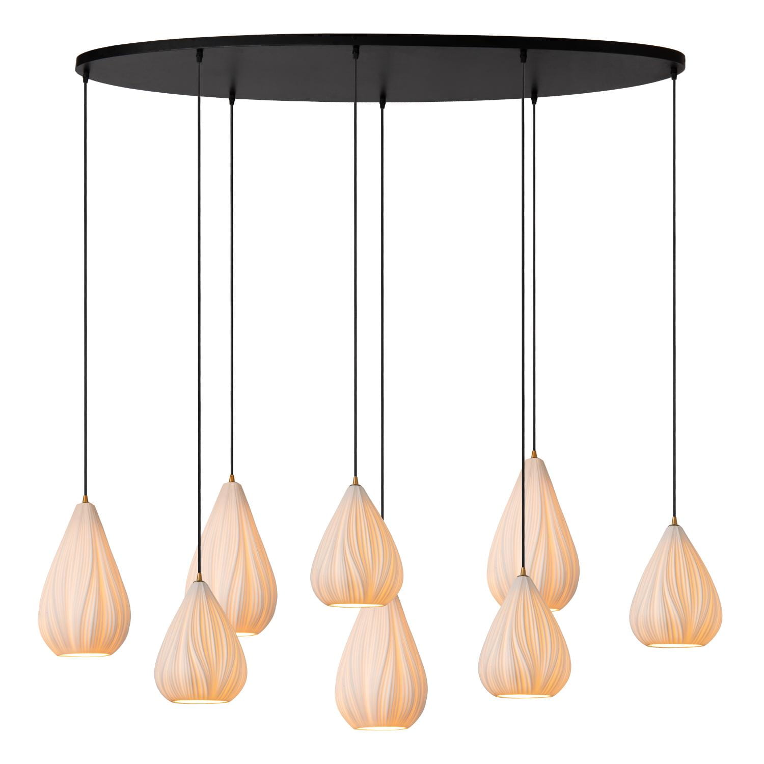 CINZIA 13452/08/31 lampa wisząca klosze białe porcelanowe różne rozmiary 8xE27 wykończenie czarno-złote