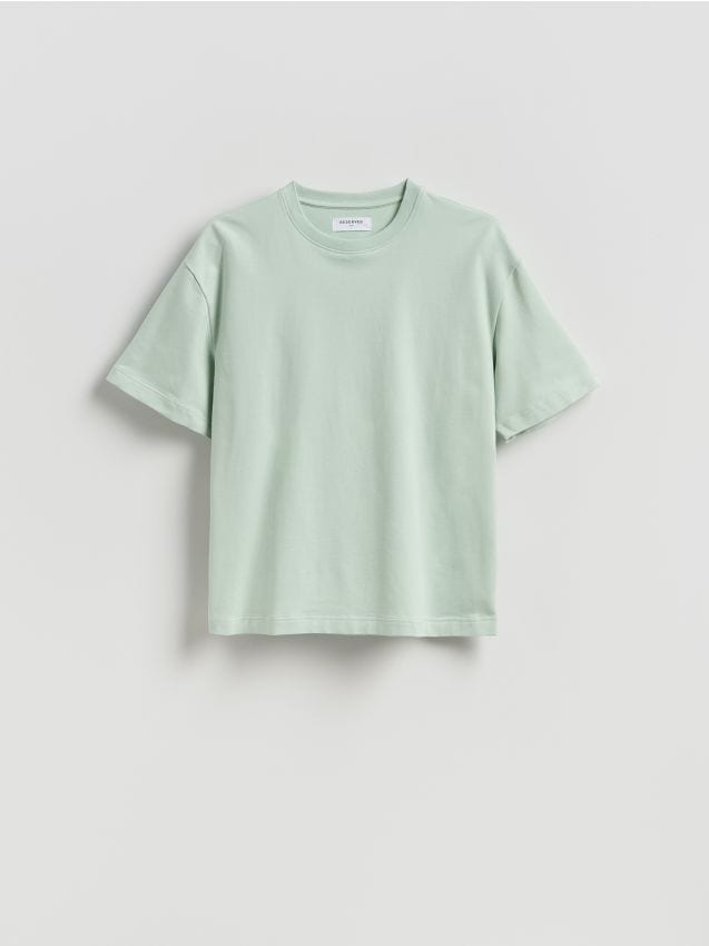 Reserved - Bawełniany t-shirt boxy - jasnozielony