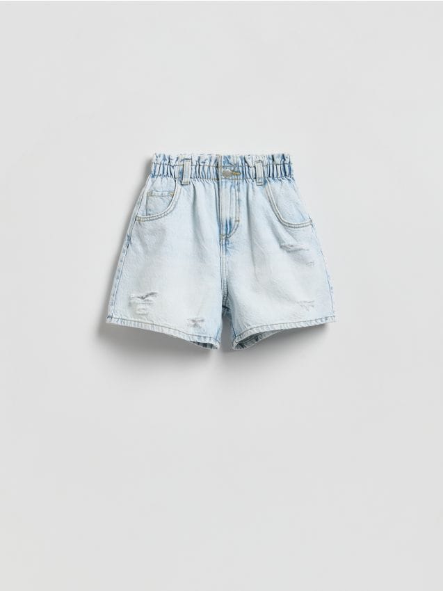 Reserved - Jeansowe szorty paperbag - niebieski