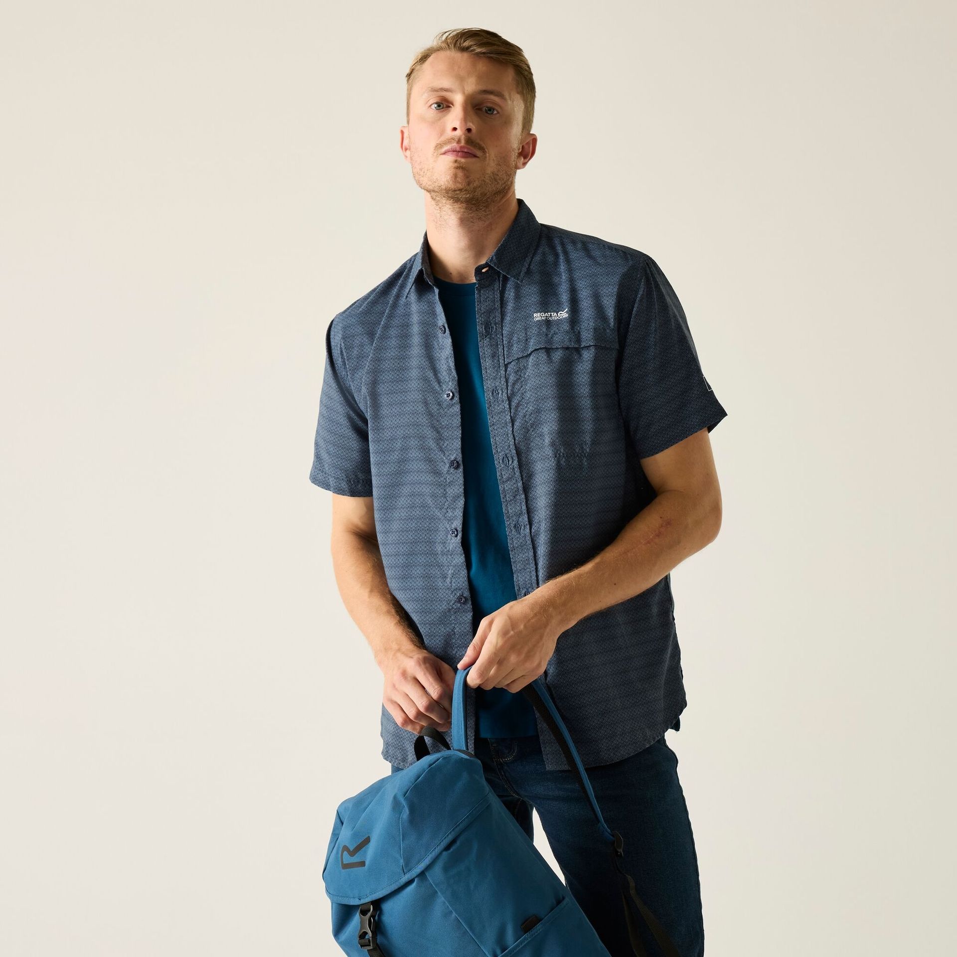 Regatta Koszula męska z krótkim rękawem Mindano Niebieski, Cotton, Rozmiar: L