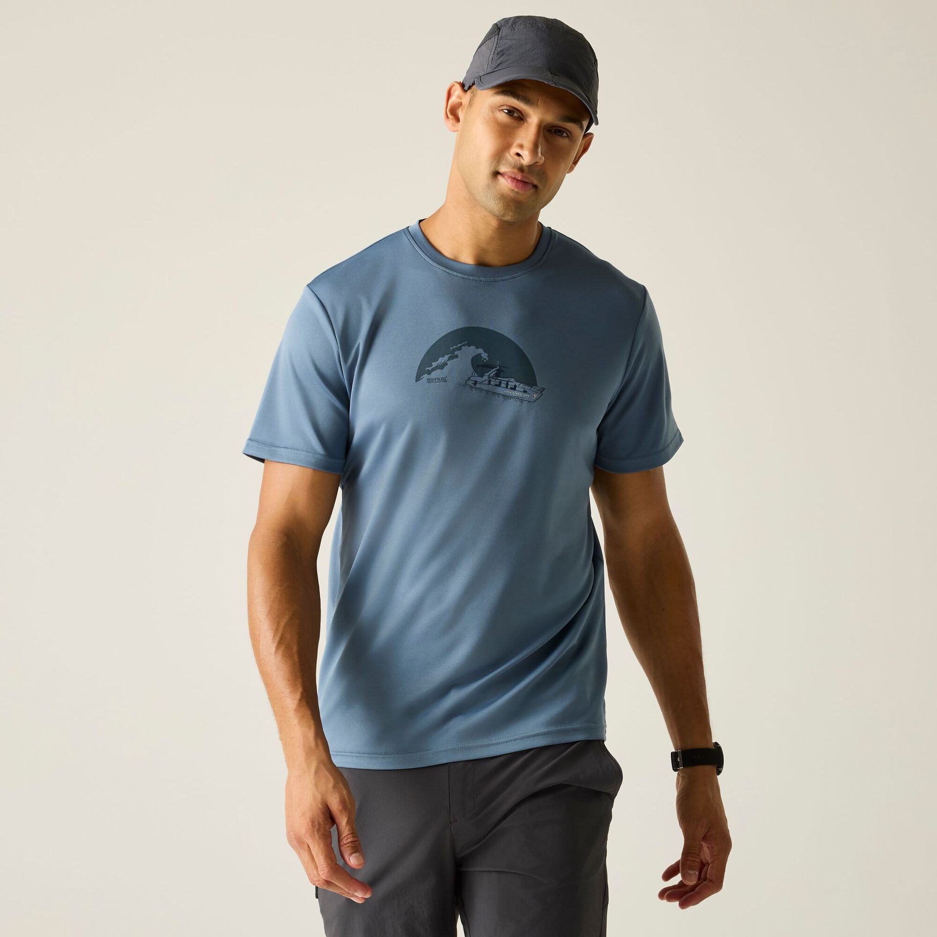 Regatta Koszulka męska Fingal Slogan Niebieski, Rozmiar: L