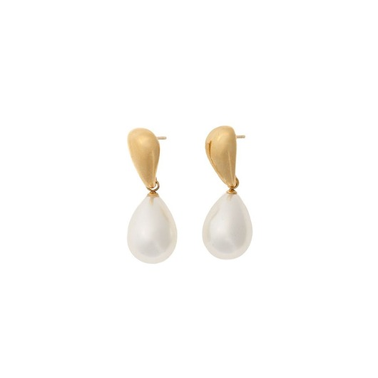 Pozłacane kolczyki - łezka z Perłą