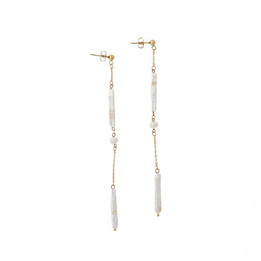 Długie kolczyki sztyfty z podłużną Perłą Pozłacana