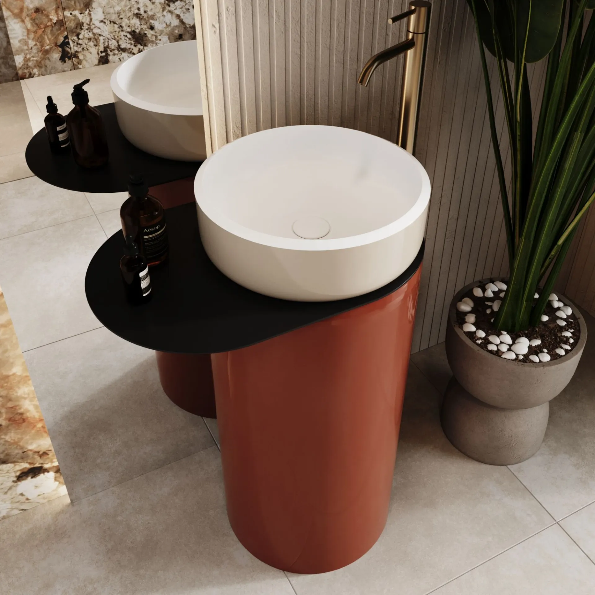 Massi Umywalka z konglomeratu wolnostojąca dwa kolory okrągła 85 x 40 cm RONA Duo Color bez przelewu