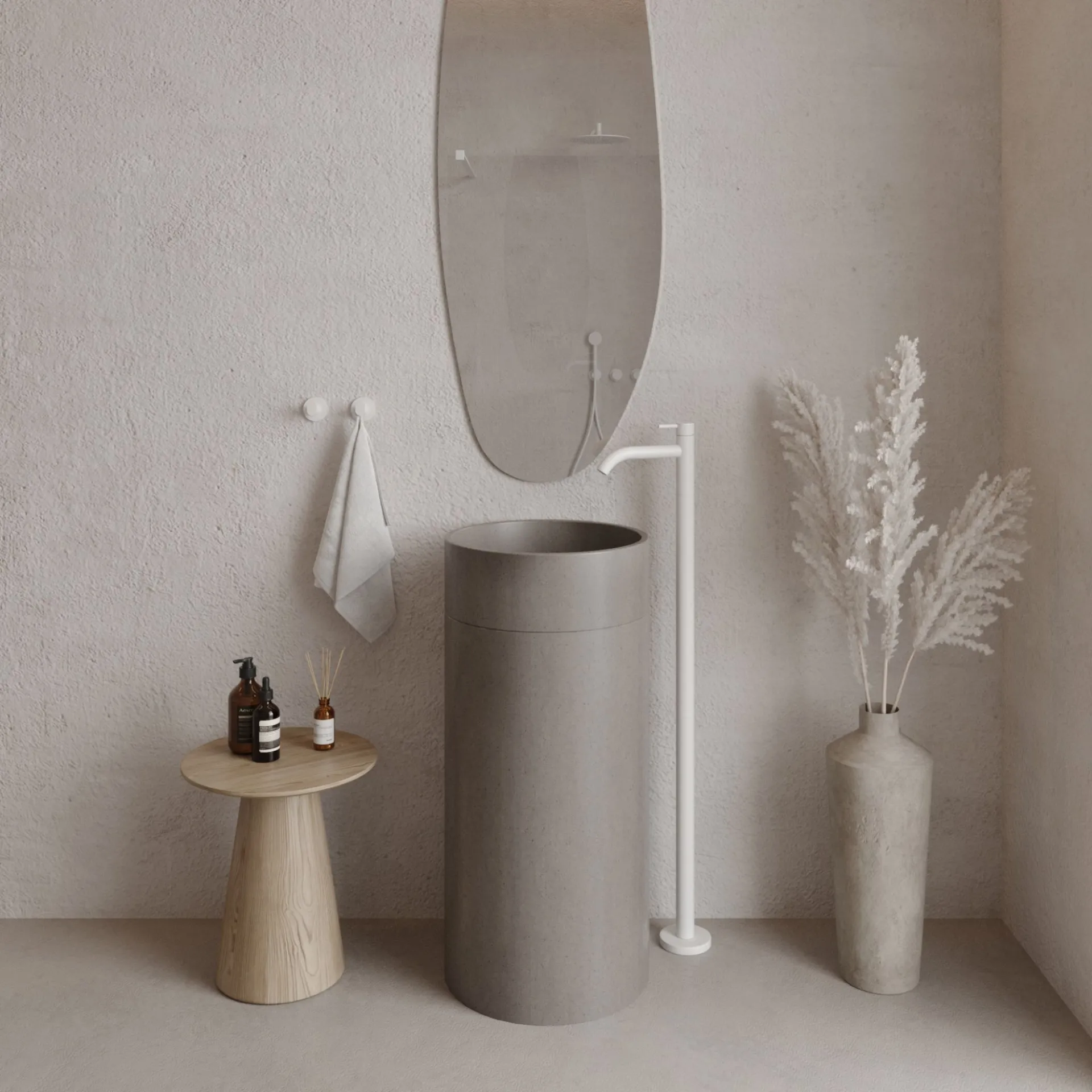 Massi Umywalka betonowa wolostojąca bez otworu na baterię DELIS Różne kolory