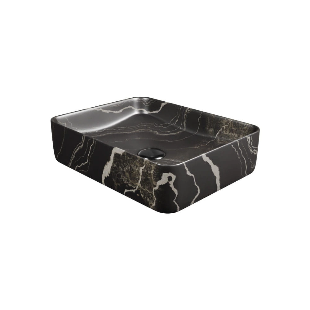Massi Umywalka ceramiczna nablatowa marmurowa prostokątna czarna 50 x 39 cm MARBE BLACK