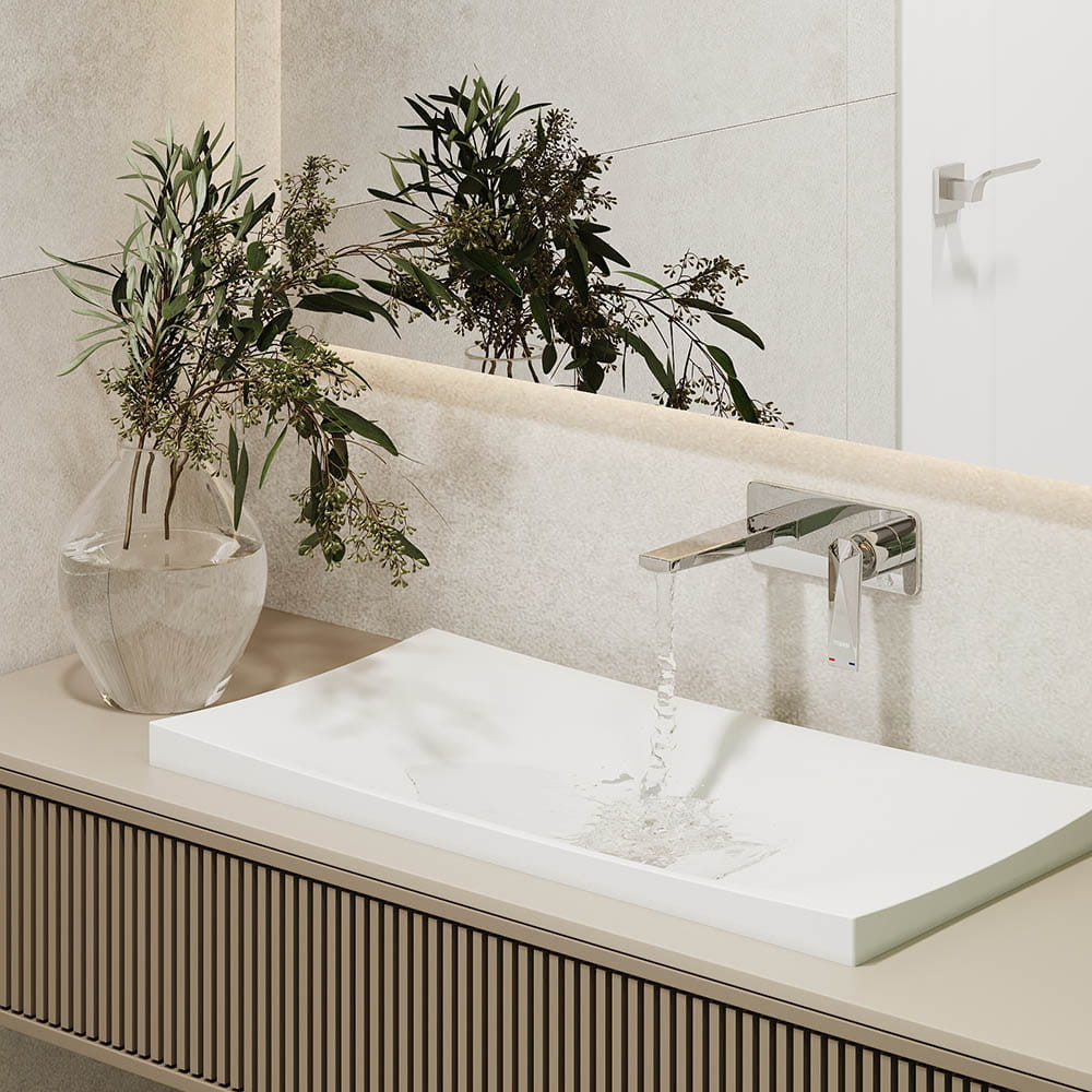 Massi Umywalka wpuszczana w blat biała błyszcząca z konglomeratu bez otworu na baterię OTSE Różne rozmiary