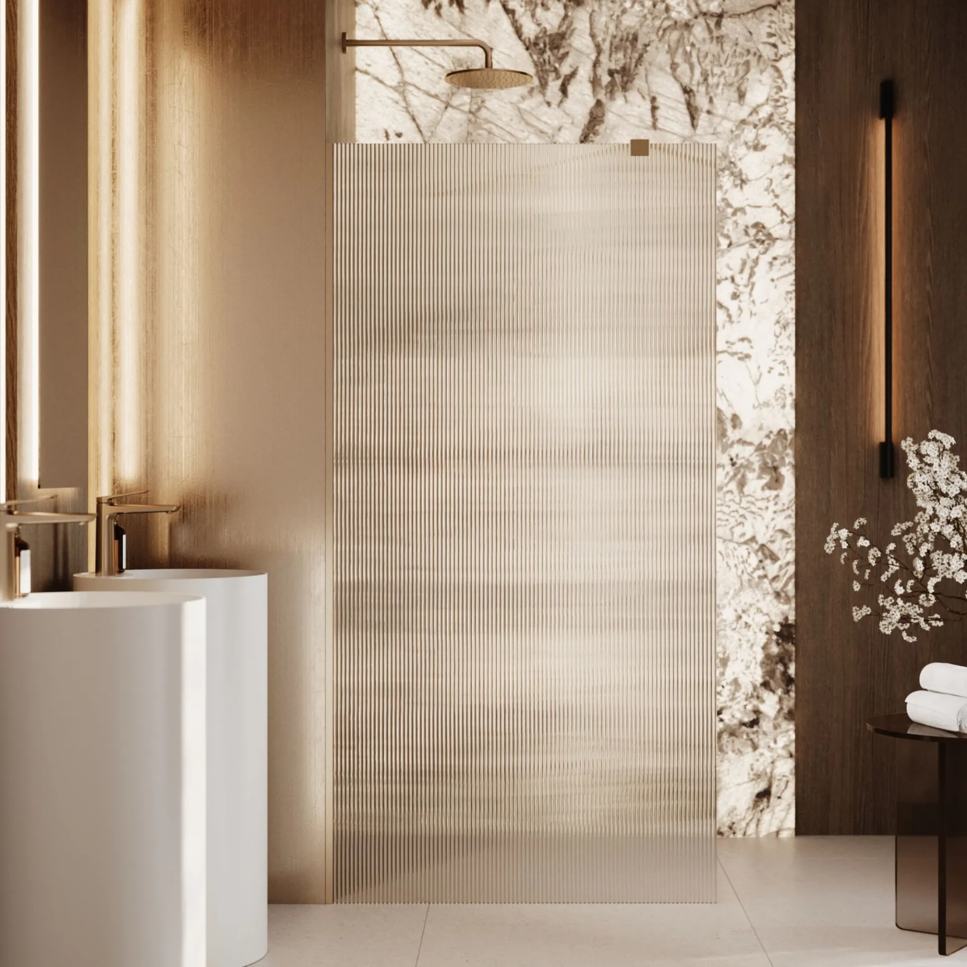 Massi Ścianka prysznicowa WALK IN FIX przezroczysta prostokątna ryflowana 8 mm ARTE WELLE Classic Clear