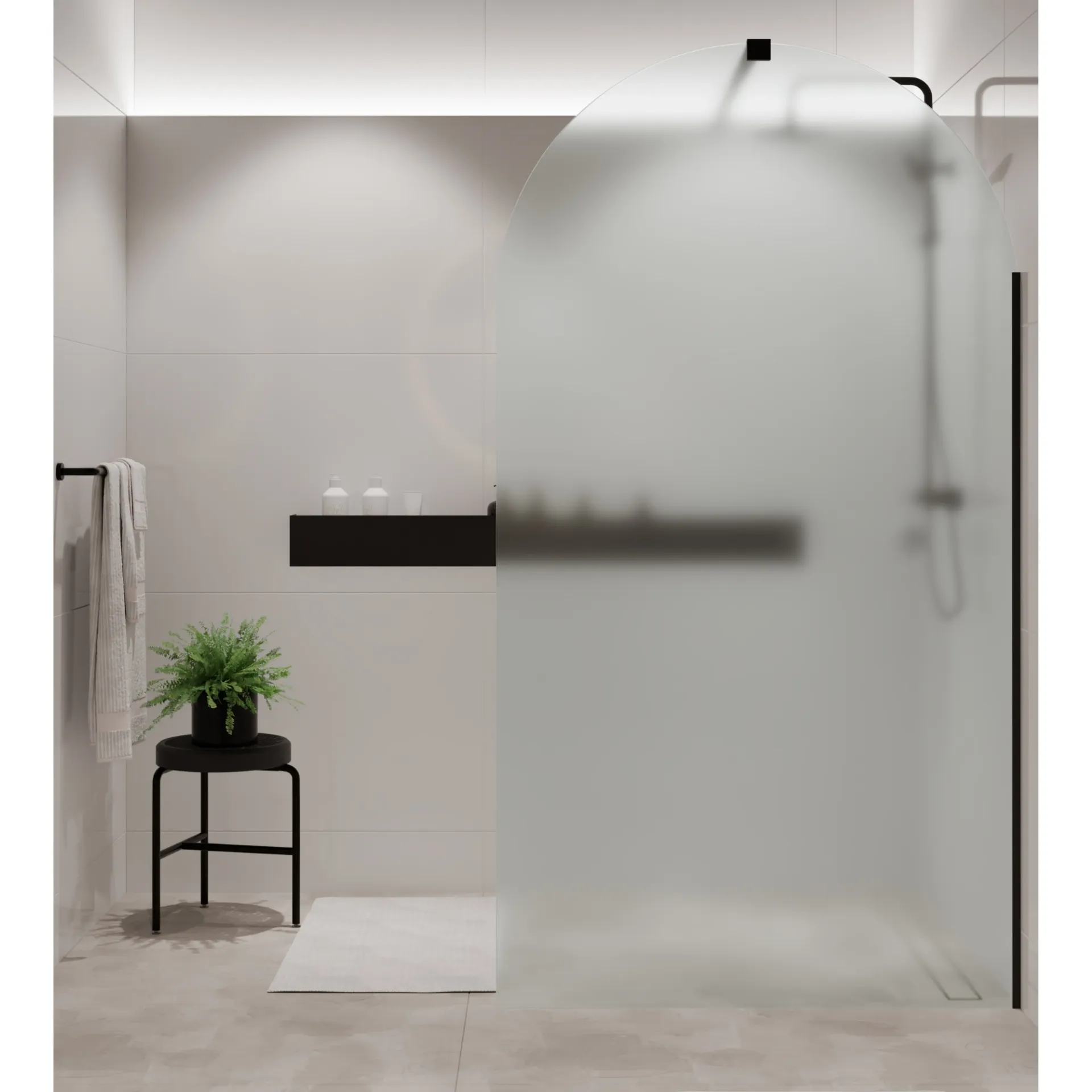 Massi Ścianka prysznicowa Walki-in szkło satynowe matowe półokrągła 8mm MOLIS Satin Oval