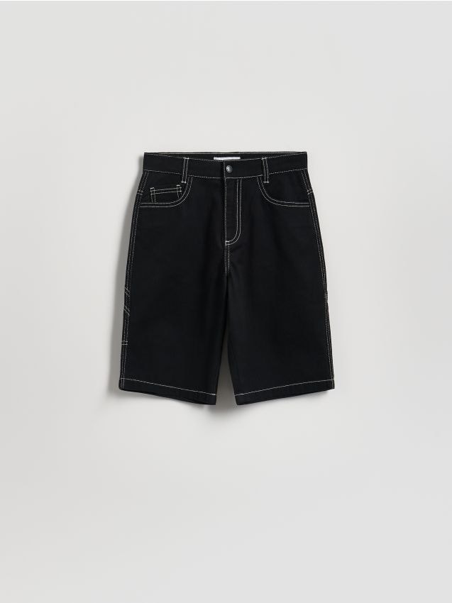 Reserved - Bawełniane szorty z przeszyciami - czarny