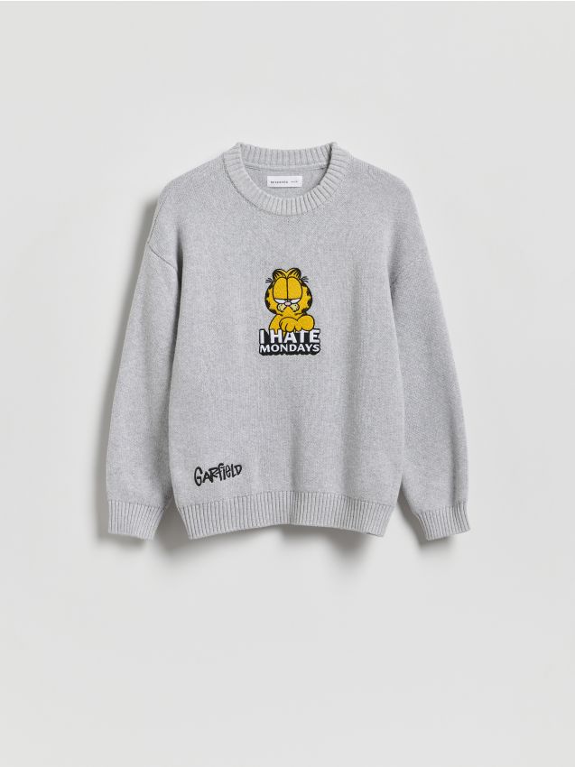 Reserved - Sweter oversize Garfield - jasnoszary