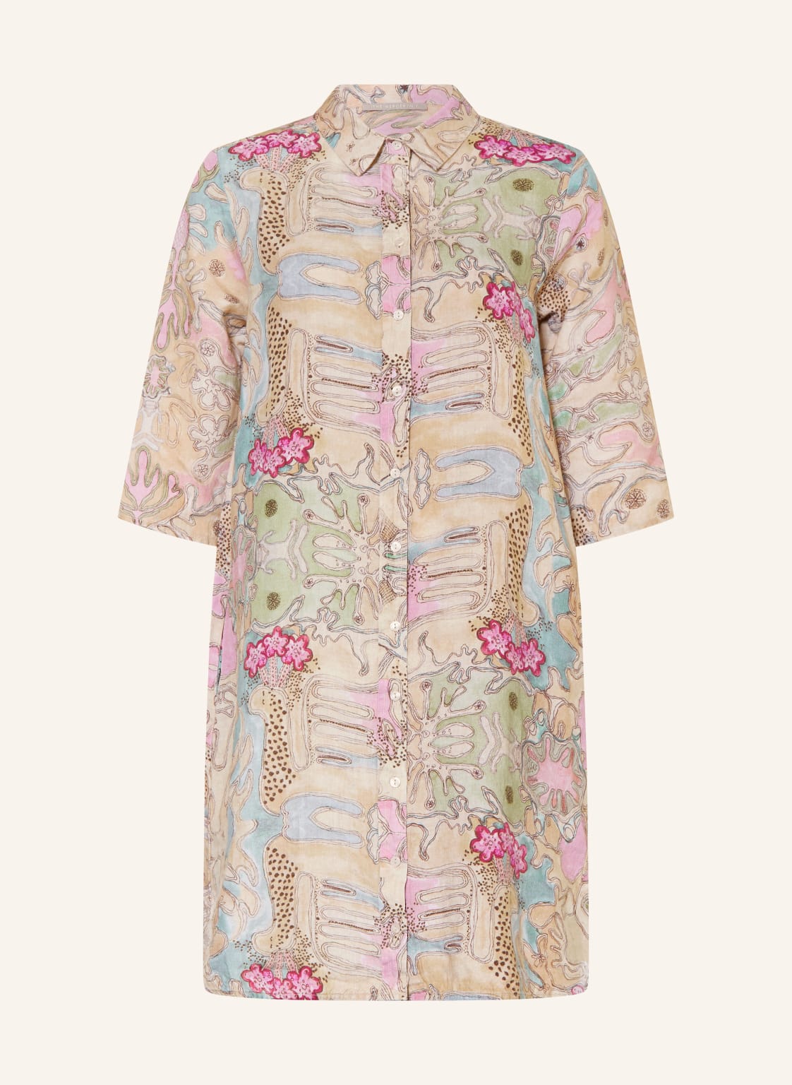 (The Mercer) N.Y. Lniana Sukienka Koszulowa Z Rękawami 3/4 gelb