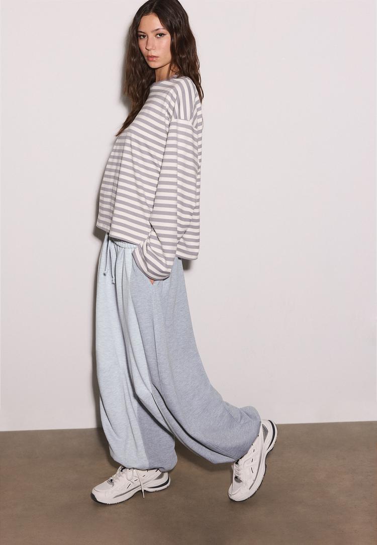 Stradivarius Spodnie jogger balloon ze stoperami Popielaty XS