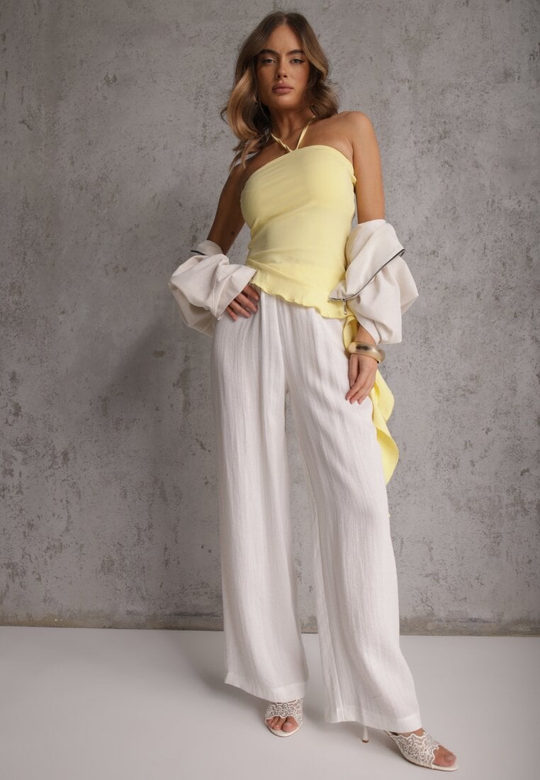 Białe Spodnie Wide Leg High Waist z Wiskozy Terilinae