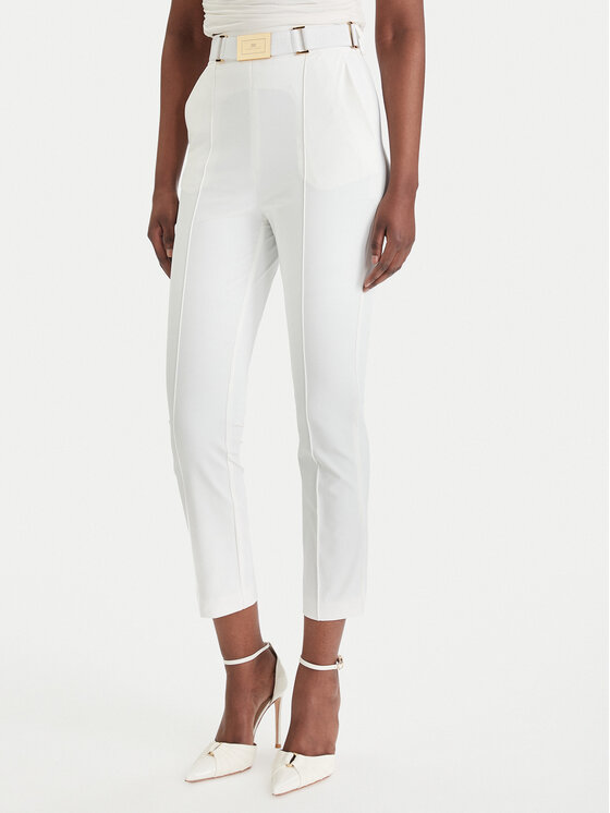 Elisabetta Franchi Spodnie materiałowe PA-132-61E2-V350 Biały Regular Fit