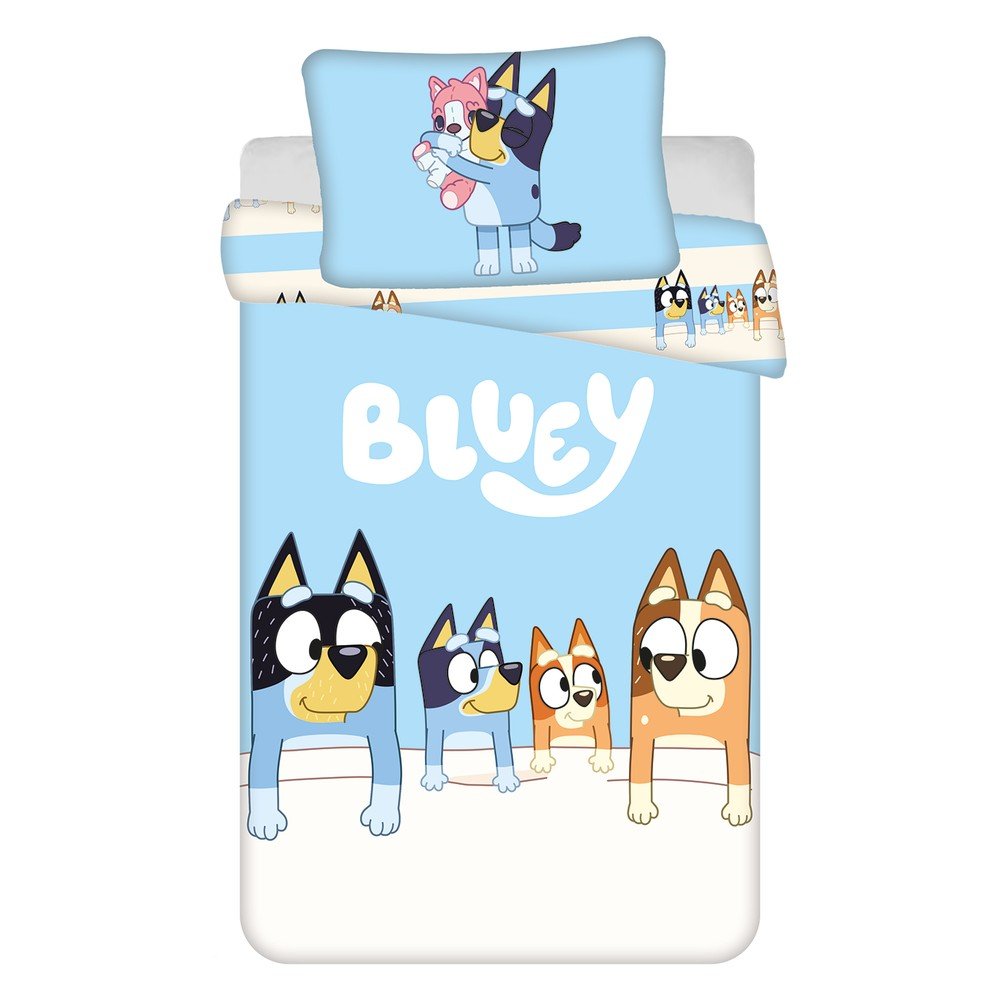 Niebieska bawełniana pościel dziecięca do łóżeczka 100x135 cm Bluey – Jerry Fabrics