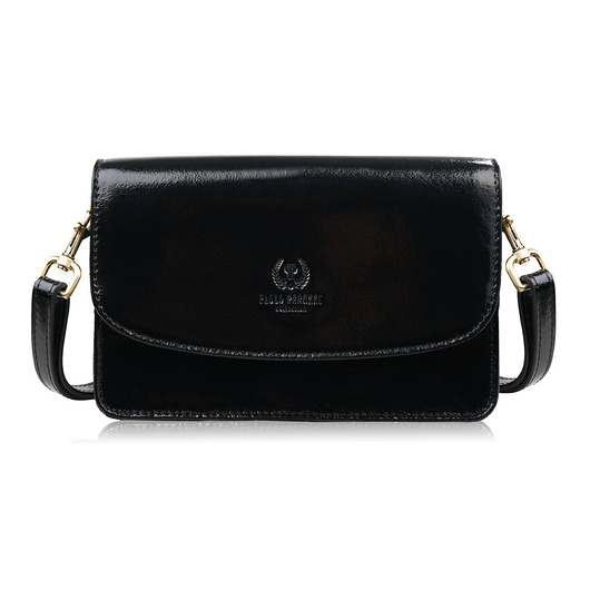 Torebka damska skórzana lakierowana mała czarna kopertówka na ramię