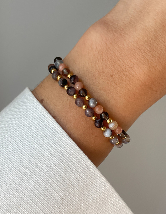 Bransoletki na gumce - kwarc, agat botswana, kamień słoneczny