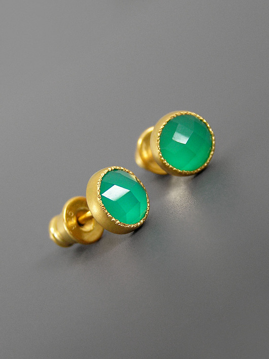 Kolczyki z zielonym agatem, srebro pozłacane