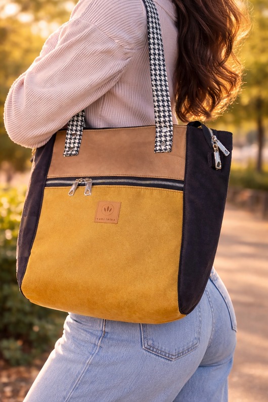 Miodowo czarna torba Shopper z nubuku Nevada