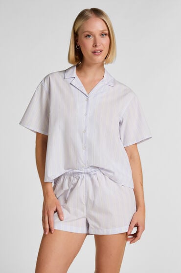 Hunkemöller Koszula Piżamowa w Paski z Bawełny z Krótkimi Rękawami Fioletowy