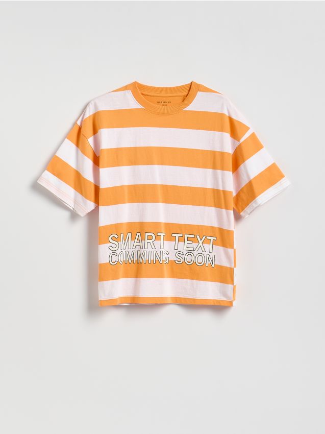 Reserved - Bawełniany t-shirt w paski - pomarańczowy