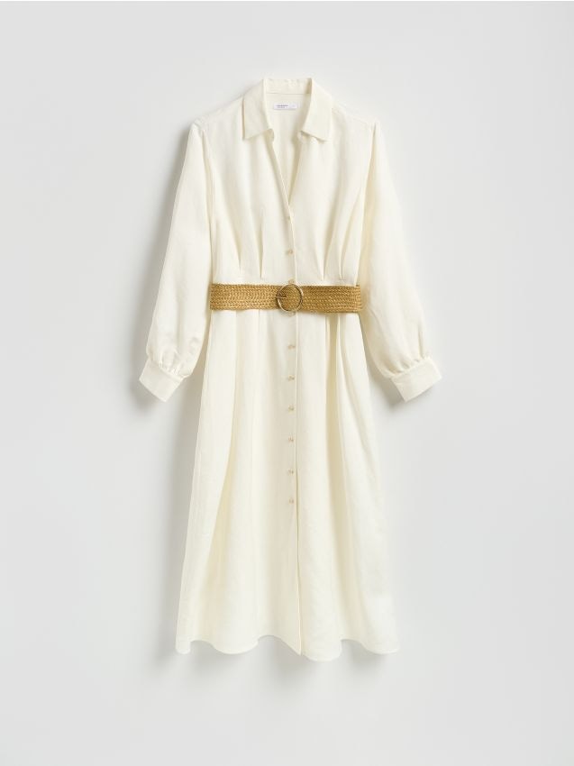 Reserved - Sukienka z lnem - biały