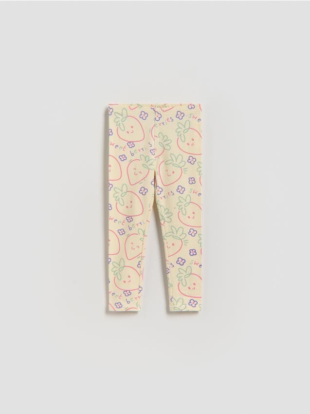 Reserved - Bawełniane legginsy z nadrukiem - jasnożółty