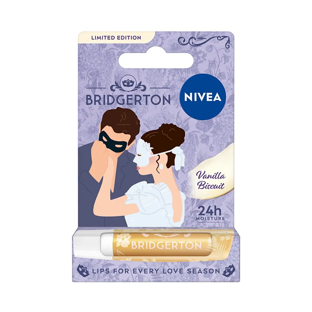 NIVEA Bridgerton Edition pielęgnująca pomadka do ust Vanilla Biscuit Sophie & Benedict 4,8 g