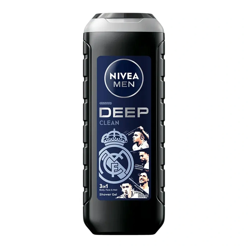 NIVEA MEN Deep Clean limitowana edycja Real Madryt żel pod prysznic z węglem dla mężczyzn 3w1 500 ml