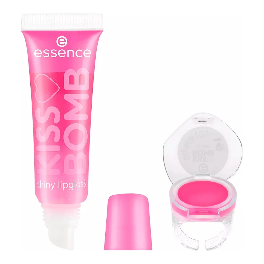 Essence Kiss Bomb 01 Strawberry Sweetie błyszczyk 10 ml + balsam do ust w formie pierścionka 0,8 g