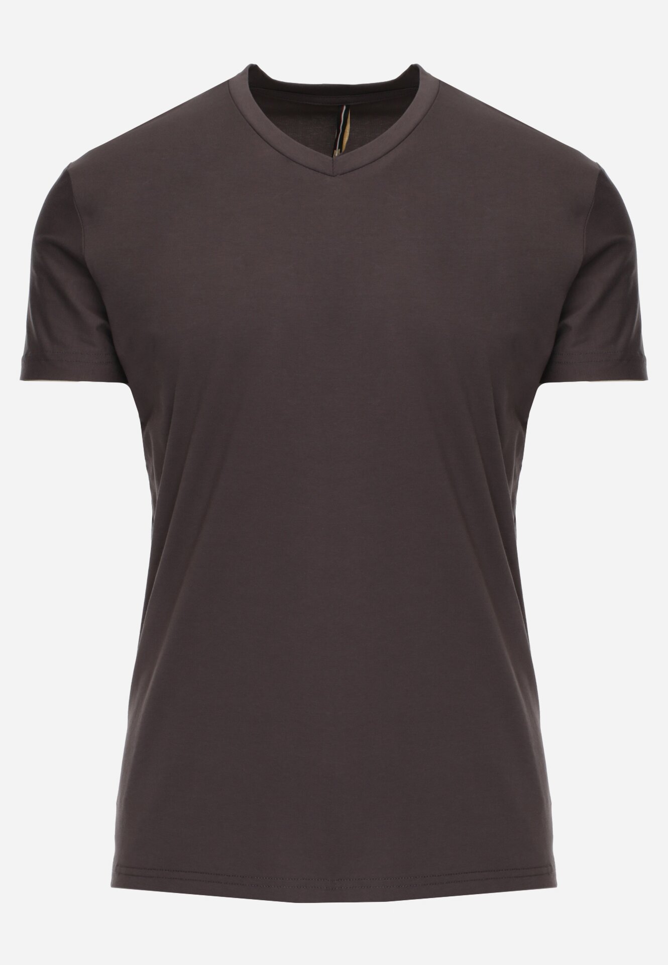 Ciemnoszara Koszulka T-shirt z Bawełny z Dekoltem w Serek Rionisse