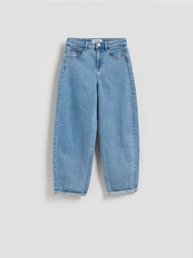 Reserved - Jeansy barrel leg - niebieski