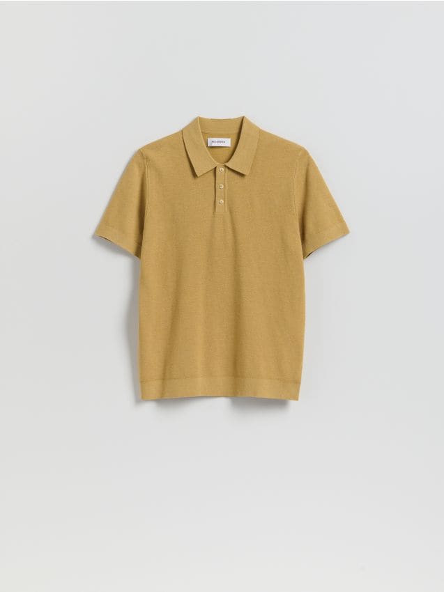 Reserved - Sweter polo z bawełną - musztardowy