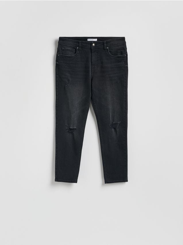 Reserved - Jeansy carrot slim z przetarciami - czarny