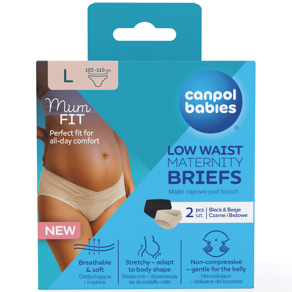 Canpol Babies MumFIT, majtki ciążowe pod brzuch, rozmiar L, 103-110 cm, 2 sztuki