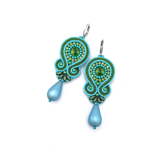 Kolczyki sutasz turkusowo zielone kolorowe Cleo z dużą łezką