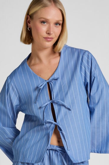 Hunkemöller Kurtka Piżamowa w Paski Niebieski