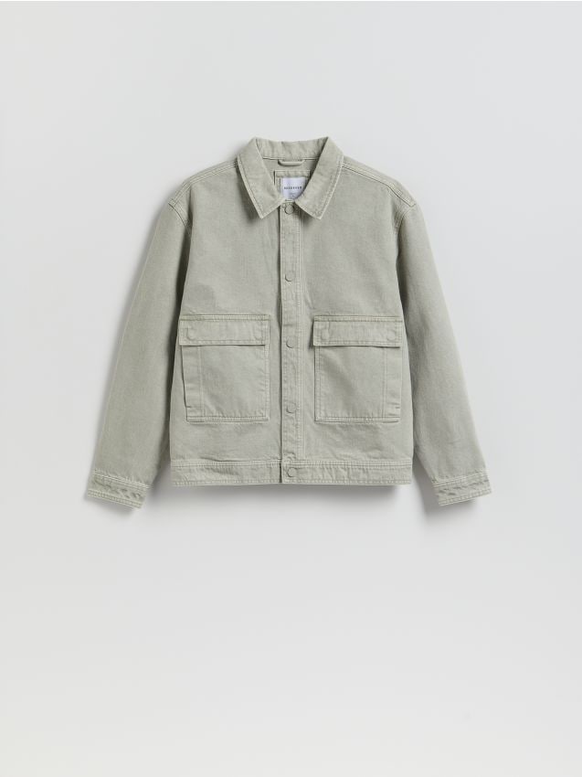 Reserved - Jeansowa kurtka z efektem sprania - zielony
