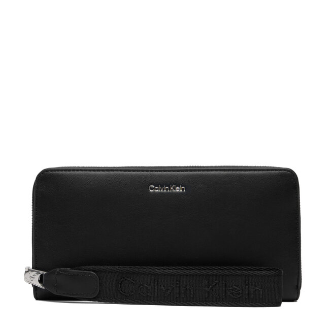 Portfel Calvin Klein Webbing Strap Long Zip Around LV04F1174G Czarny