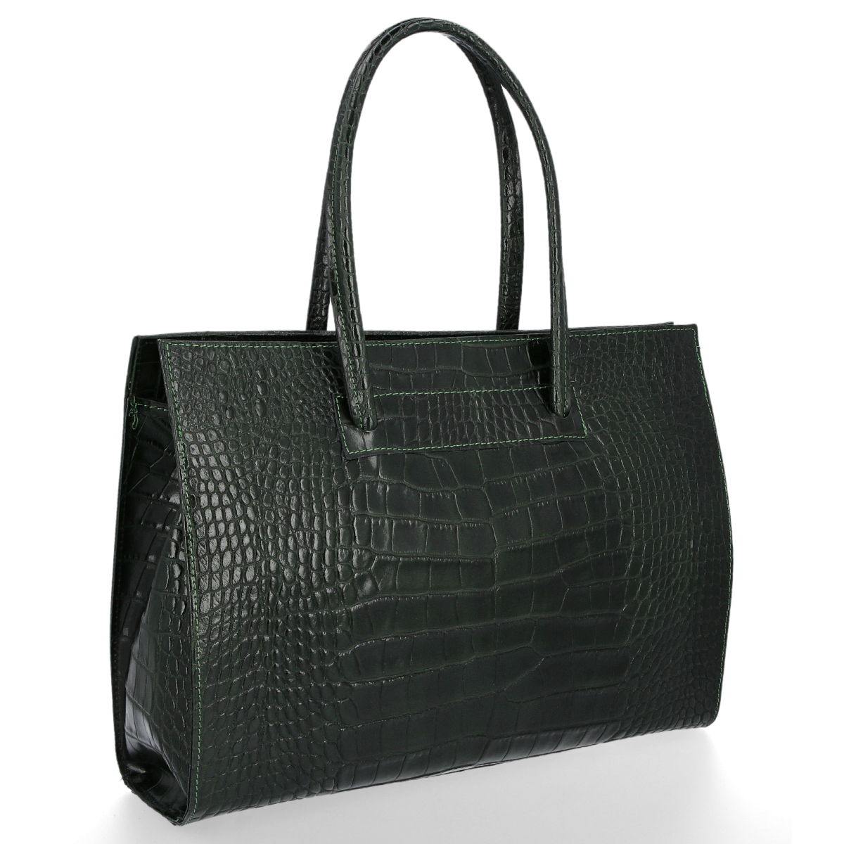 Vittoria Gotti Klasyczne Torebki Skórzane we wzór Aligatora Aktówka A4 Butelkowa Zieleń