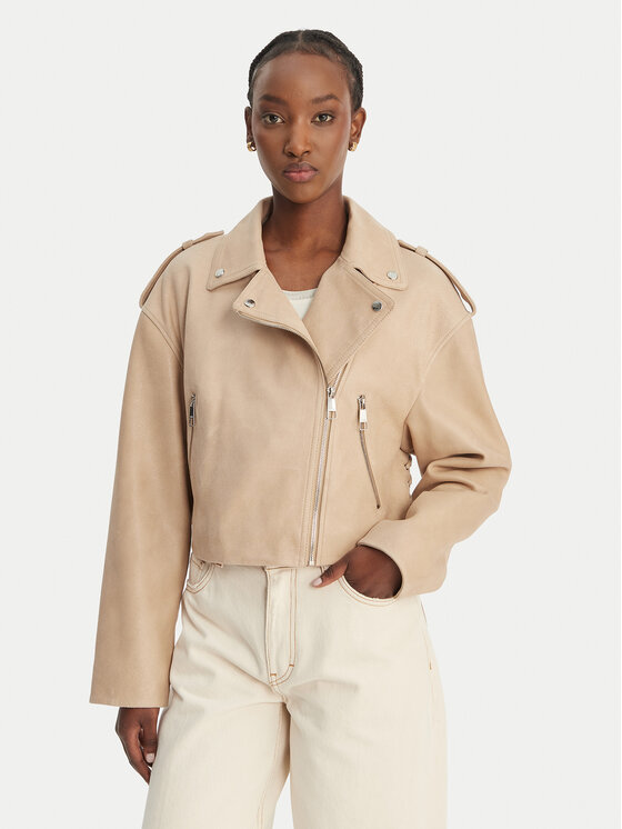 BOSS Kurtka skórzana C_Salace 50554143 Beżowy Regular Fit