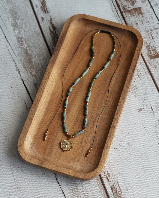 Naszyjnik boho regulowany: turkus afrykański i drzewo życia