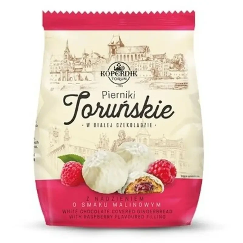 Pierniki Toruńskie Kopernik w białej czekoladzie z nadzieniem malinowym 150g
